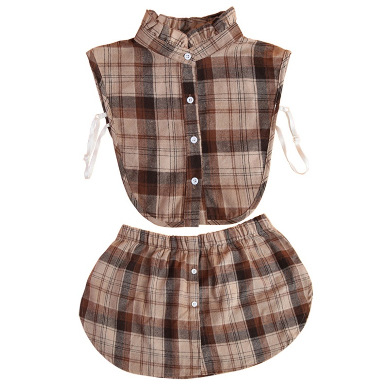 Set 2 Món Áo Sơ Mi Giả Cổ Bẻ In Họa Tiết Cà Phê Phối Cúc Áo Sơ Mi Nối Dài Viền Giả