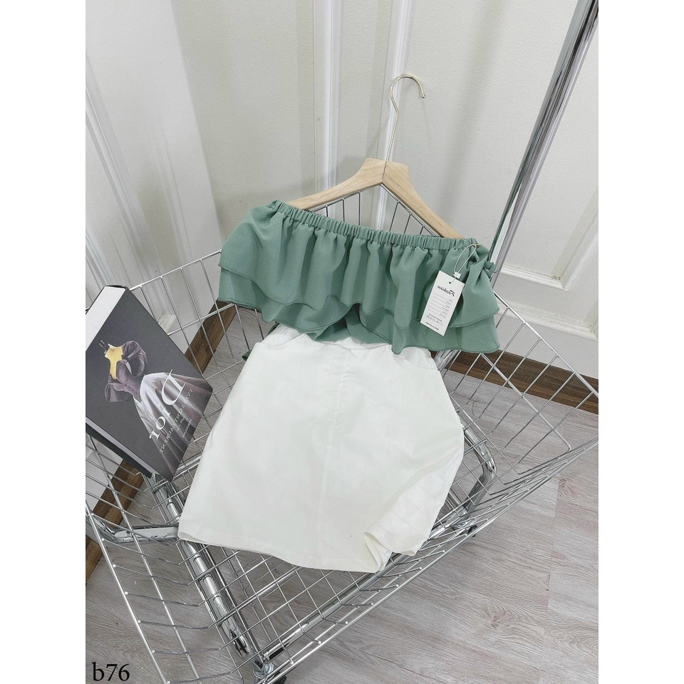 Set Áo Trễ Vai Bèo Tầng Và Chân Váy Có Lót