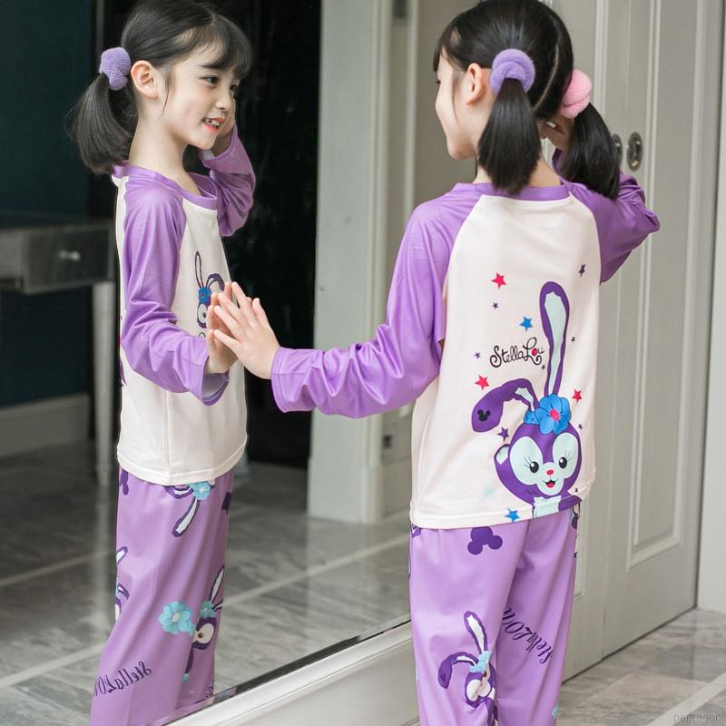 Bộ đồ ngủ tay dài in họa tiết hoạt hình dễ thương thời trang cho bé gái 2-7 tuổi