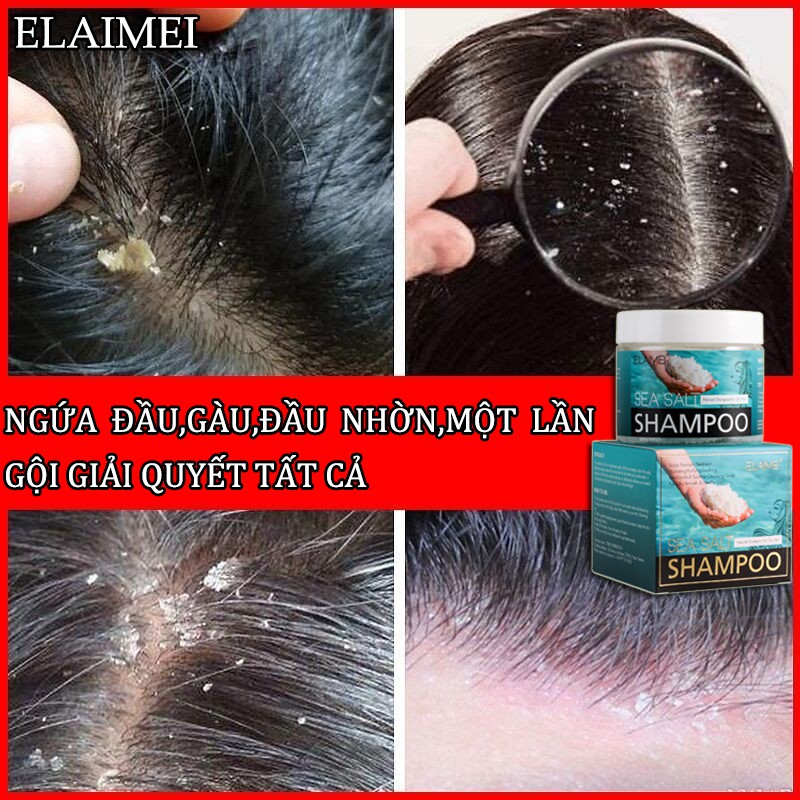 ELAIMEI Dầu gội trị gầu 200g 100% thành phần muối biển tự nhiên làm sạch sâu da đầu chống gàu và chống ngứa