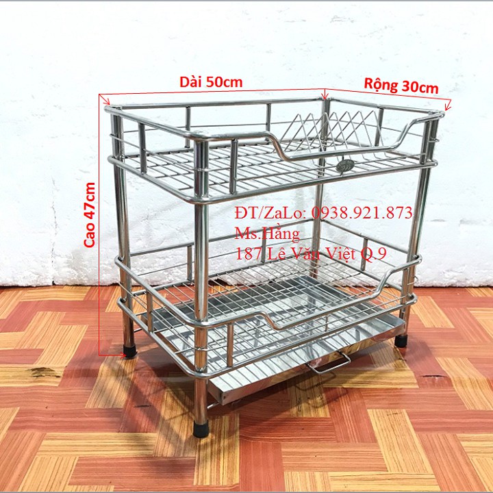 Kệ ống 2 tầng Úp Chén dĩa INOX Cao Cấp SUS 304 có Khay hứng nước - KO2T-35DKI3-