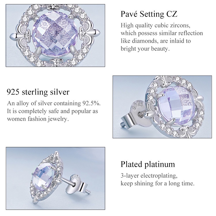 Hoa tai Bamoer bạc 925 đính đá hợp thời trang