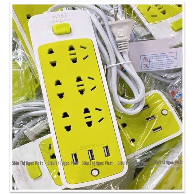 Ổ Cắm Điện Xanh Chống Giật 6 Lỗ, 3 Cổng USB Siêu Tiện Dụng