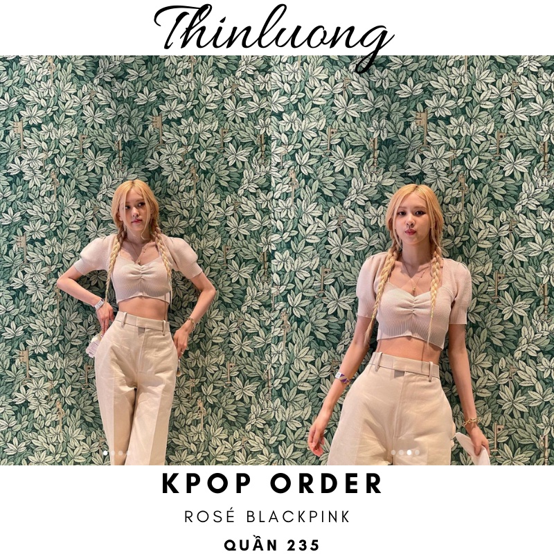 Quần ống rộng suông giống Rose Blackpink cho nữ màu kem lưng ngang cạp cao đẹp | BigBuy360 - bigbuy360.vn