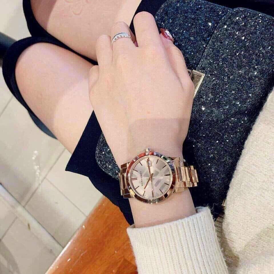 Đồng hồ Bubery Nữ cao cấp chạy pin máy Nhật size 28-34mm dây vân kim loại vàng hồng