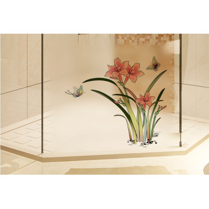 Decal dán kính cao cấp - Mẫu Hoa Ly đỏ ( 60x58cm )