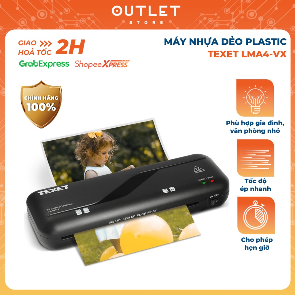 Máy ép nhựa dẻo plastic TEXET LMA4-VX Ép ảnh tài liệu khổ A4 Tặng kèm màng ép nhựa lụa mọi kích cỡ chính hãng tiện dụng