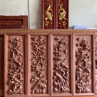 Tranh tứ quý kênh bong gỗ hương Đá hàng mộc 115x40x4.5