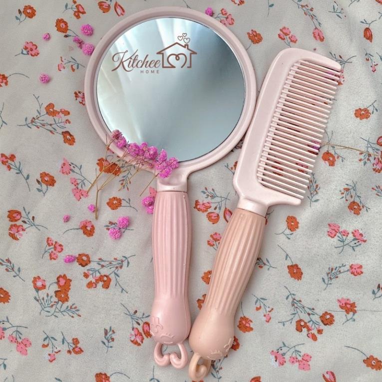 Set Gương Lược Nhựa Nhỏ, Gương Lược Cầm Tay 3 Màu Phù Hợp Để Decor