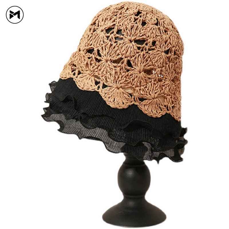 Nón Tai Bèo Đan Cói Phối Ren Thoáng Khí Chống Nắng Thời Trang Xinh Xắn Cho Nữ