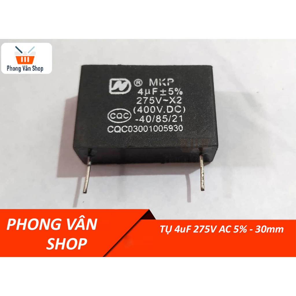 Tụ 4uf 275v AC 5% - chân cắm 30mm