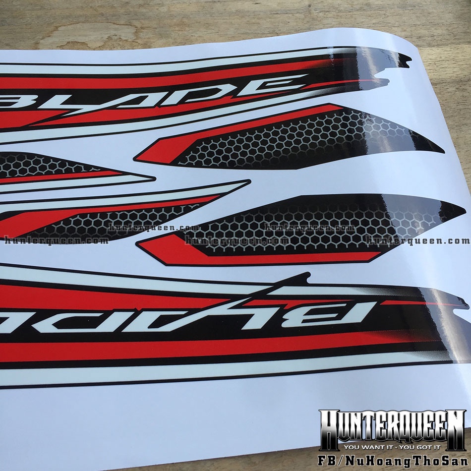 Tem rời dán xe Honda WAVE Blade đen đỏ tổ ong. Mẫu 2022 mới nhất. Decal cao cấp chống nước