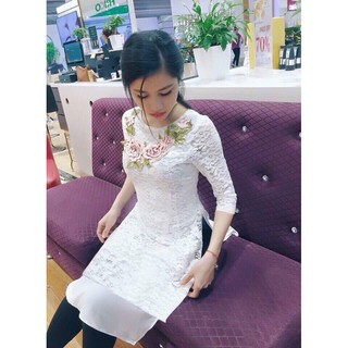 Áo dài cách tân ren thêu thời trang th02253