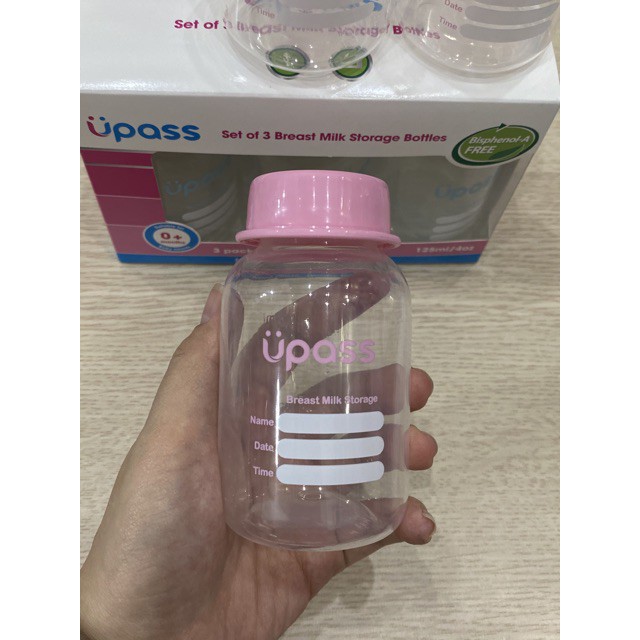 𝓛𝓸𝓪̣𝓲 1 𝓣𝓸̂́𝓽 𝓝𝓱𝓪̂́𝓽 Bộ 3 Bình trữ sữa Upass (125ml/ bình) - cất trữ sữa tiện lợi cho mẹ và bé