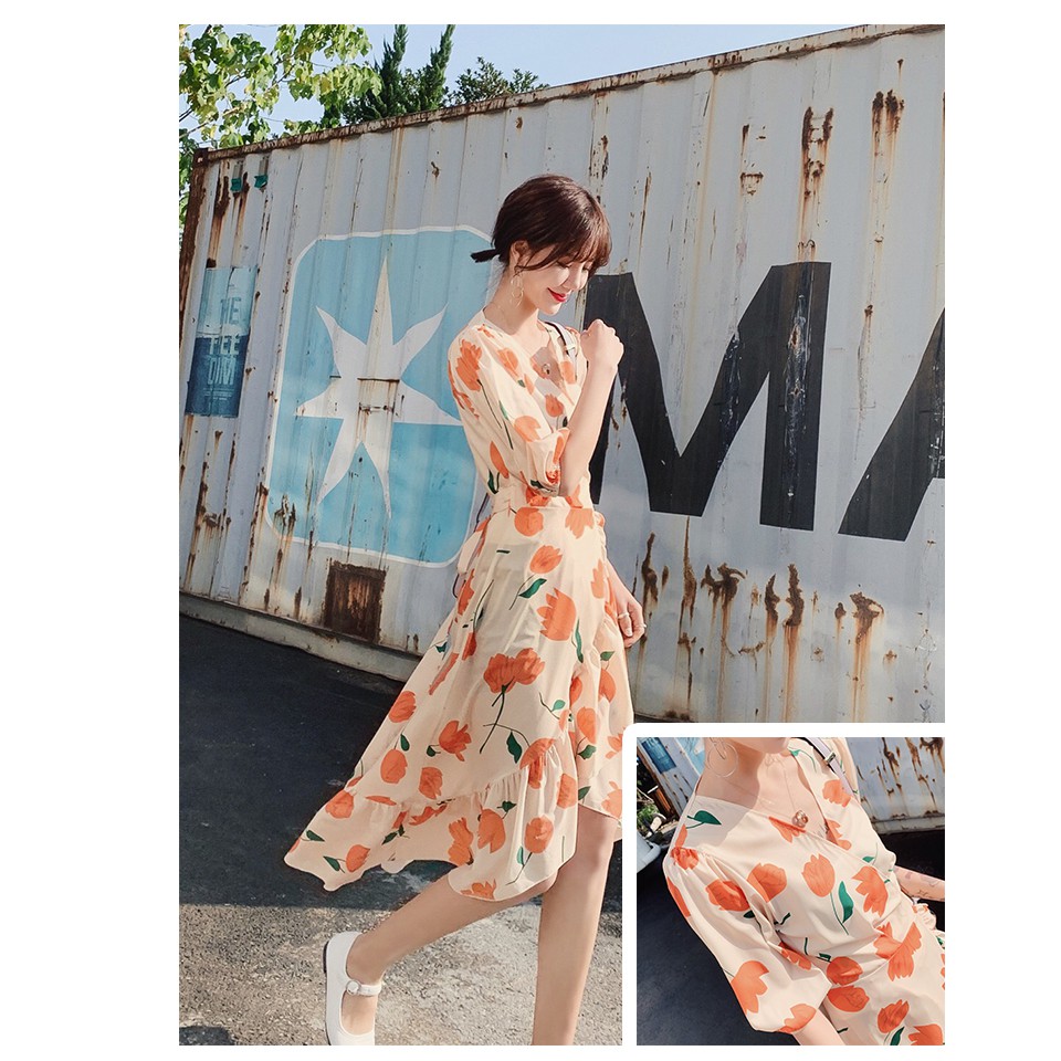 Đầm chiffon đi biển hoạ tiết hoa phong cách Bohomian | BigBuy360 - bigbuy360.vn
