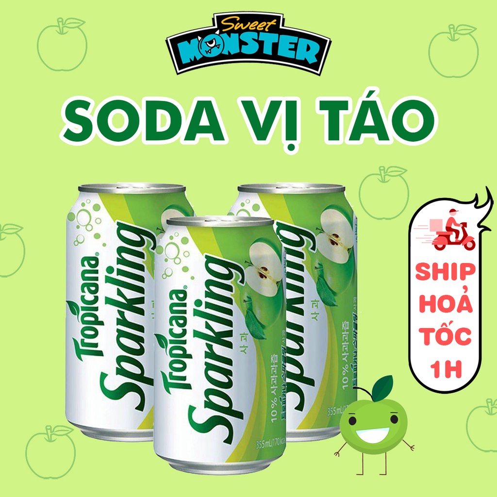 Soda trái cây Tropicana Spakling vị táo, nước giải khát thiên nhiên Hàn Quốc lon 355ml - 35570