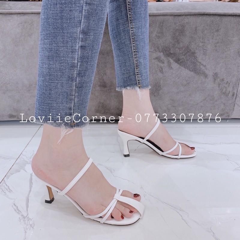 LOVIIECORNE- DÉP CAO GÓT 7CM DÂY MẢNH THỜI TRANG - DÉP CAO GÓT THỜI TRANG ĐẾ NHỌN QUAI MẢNH MŨI TRÒN QUAI RỌ 7CM D210410