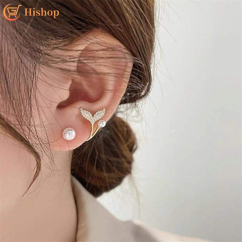 Đôi Khuyên Tai Hình Đuôi Cá Đính Ngọc Trai Thời Trang