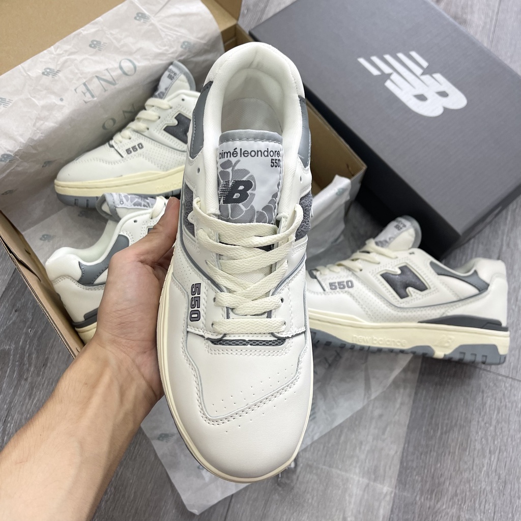GIÀY NB550 TRẮNG XÁM DA THẬT LAI AU SC