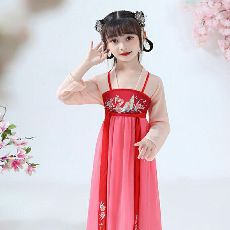 Hán phục cổ trang Trung Quốc cho bé gái màu đỏ hồng đào mã ĐHĐ01 giá rẻ.