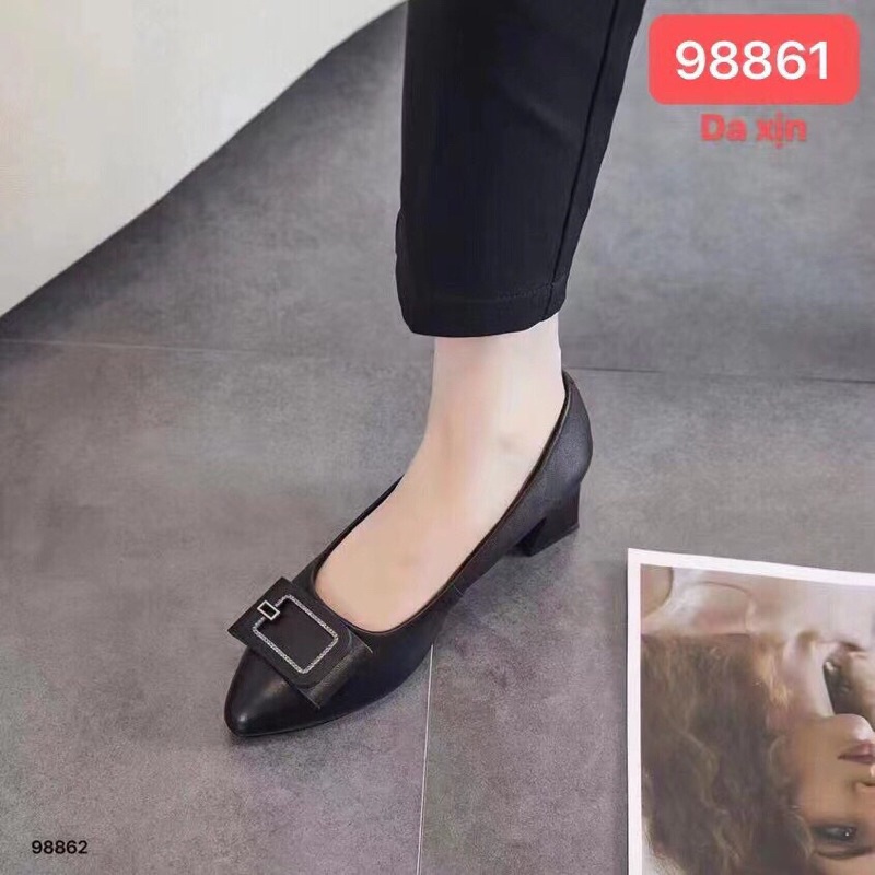 Giầy da mềm mũi bầu gót vuông cao 5 phân hàng Quảng châu