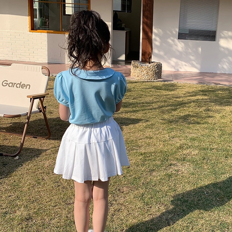 Chân Váy Ngắn Xếp Ly Vải Cotton Màu Xanh Navy Thời Trang Mùa Hè Phong Cách Hàn Quốc Dành Cho Bé Gái