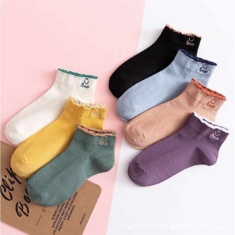 Set 10 tất nữ cổ thấp hình mặt cười - Bộ 10 vớ nữ cổ ngắn Hàn Quốc