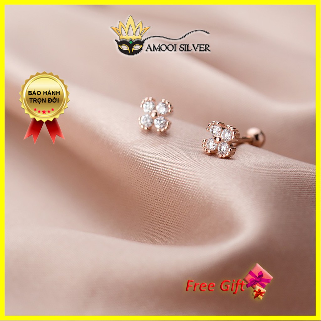 Bông tai bạc S925 hoa 4 cánh chui vặn nhí - Amooi Silver AB169
