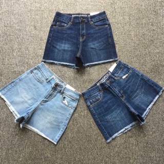 Quần shorts jeans lưng cao tua lai