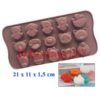 Khuôn silicon làm thạch, rau câu, socola 15 hình thú love