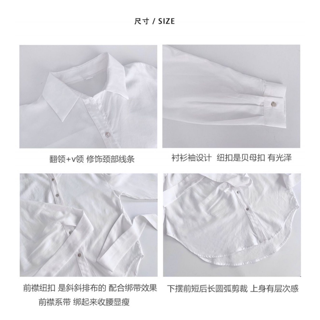 Phong Cách mới!F &amp; X Áo Sơ Mi Tay Dài Dáng Rộng Buộc Dây Nhấn Eo Thiết Kế Không Đều Thời Trang Mùa Thu Niche Tem Cho Nữ