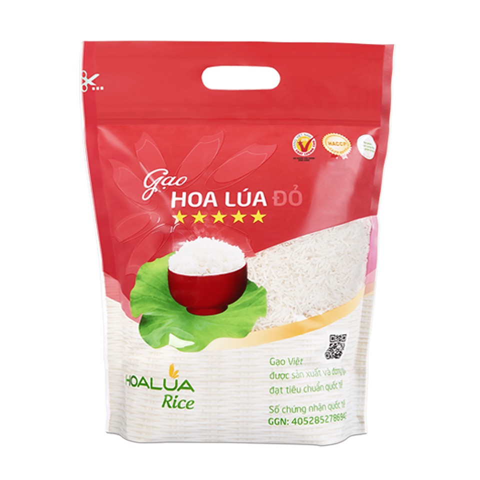 Gạo Hoa Lúa Đỏ - Túi 5kgs - Không Chất Bảo Quản, Hạt Dài, Cơm Dẻo Mềm.