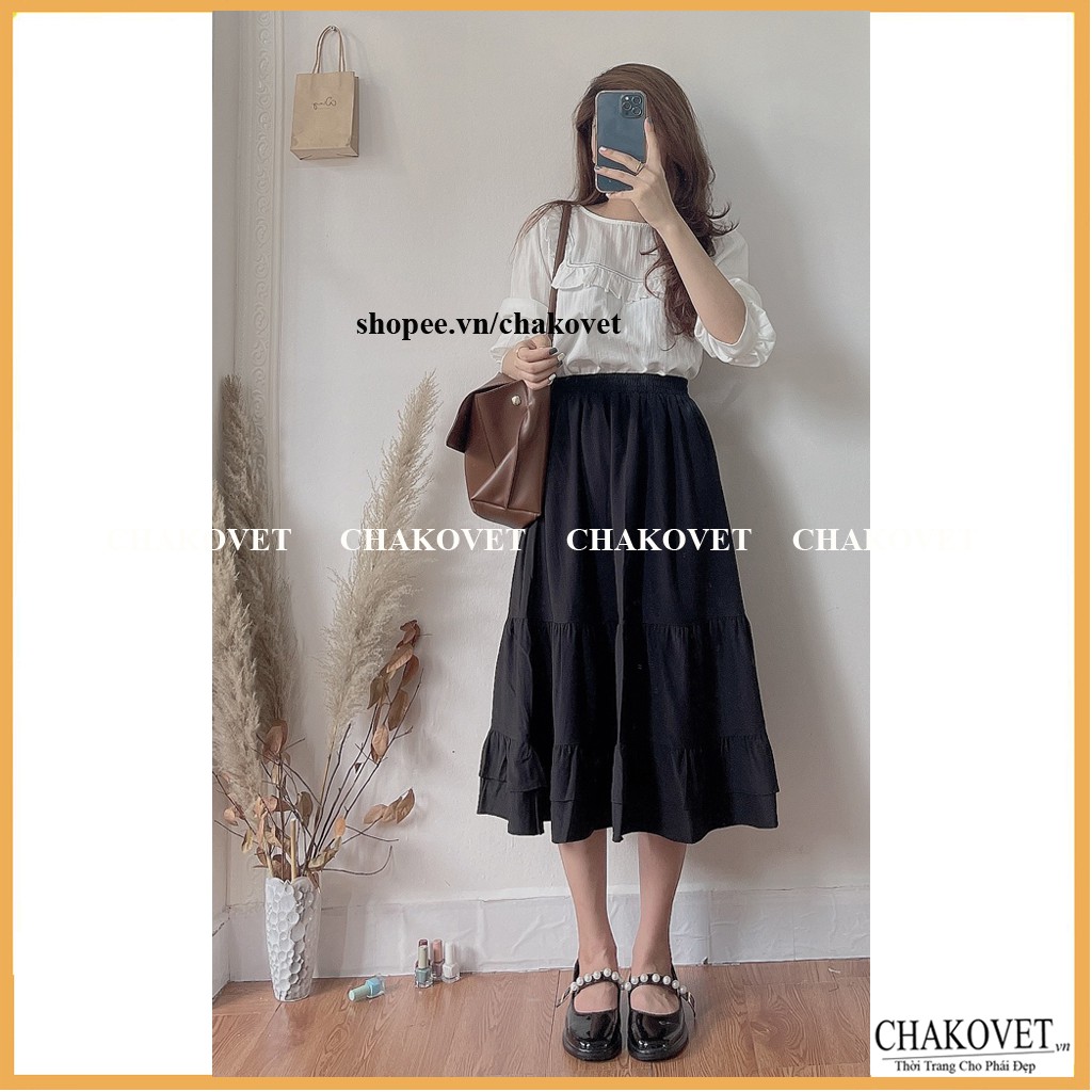 Áo sơ mi nữ cổ tròn bèo ngực vintage, kiểu áo nữ dài tay màu trắng cá tính sang trọng -CKA168