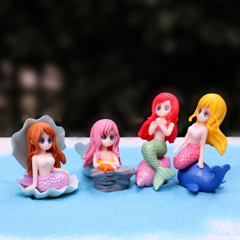 Set 4 Mô Hình Búp Bê Nàng Tiên Cá 6cm Để Bàn Trang Trí
