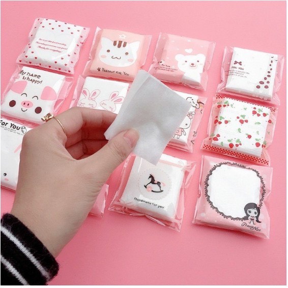 (Gói 25 miếng) Bông Tẩy Trang Mini Bỏ Túi Du Lịch - Bông tẩy Trang Hoạt Hình Tiện Lợi - Bông Tẩy Trang Một Lớp