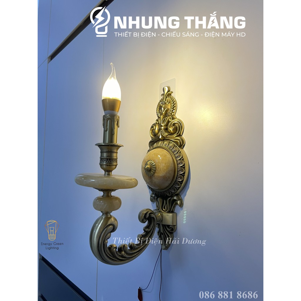 Đèn Tường Nến Đồng Đá Cổ Điển Cao Cấp 8852-1 - Đèn Trang Trí Phòng Khách , Phòng Thờ - Tặng Kèm Bóng Led - Bảo Hành 1Năm