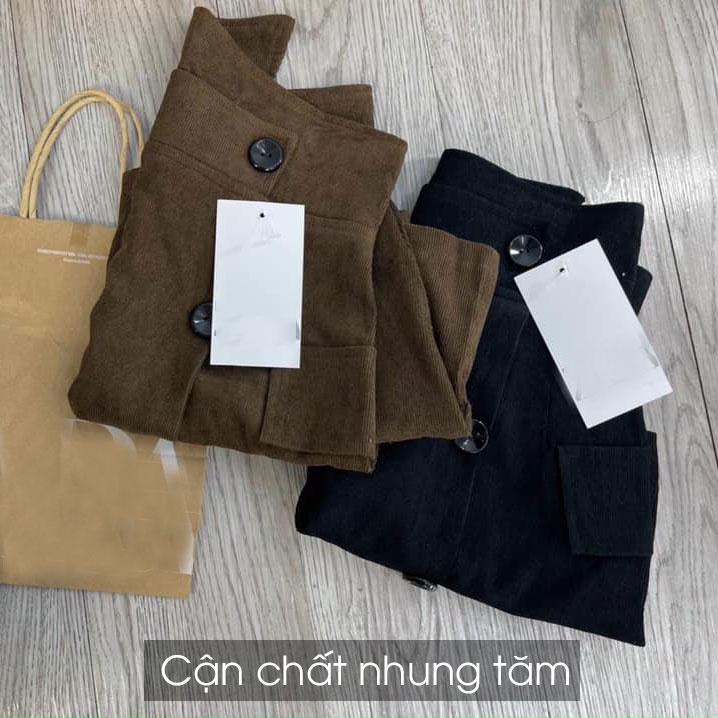 Chân váy nhung tăm, chân váy ngắn cạp cao vạt chéo dáng chữ A có quần trong V075