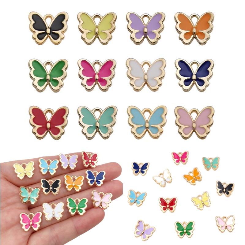 Set 10 Mặt Vòng cổ 11x11mm Hình Bướm Nhiều Màu Sắc