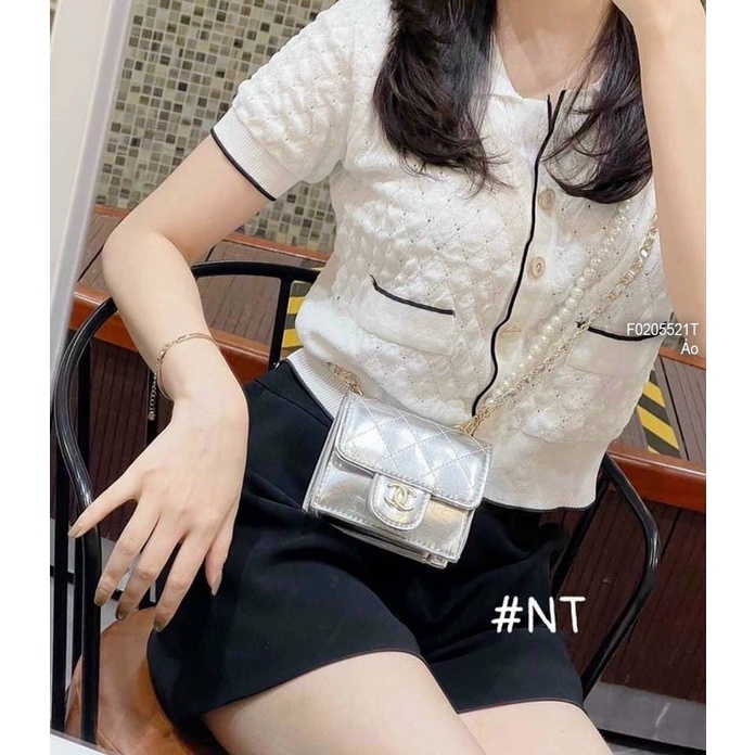 Áo len nút hai túi phối viền tay ngắn 0522