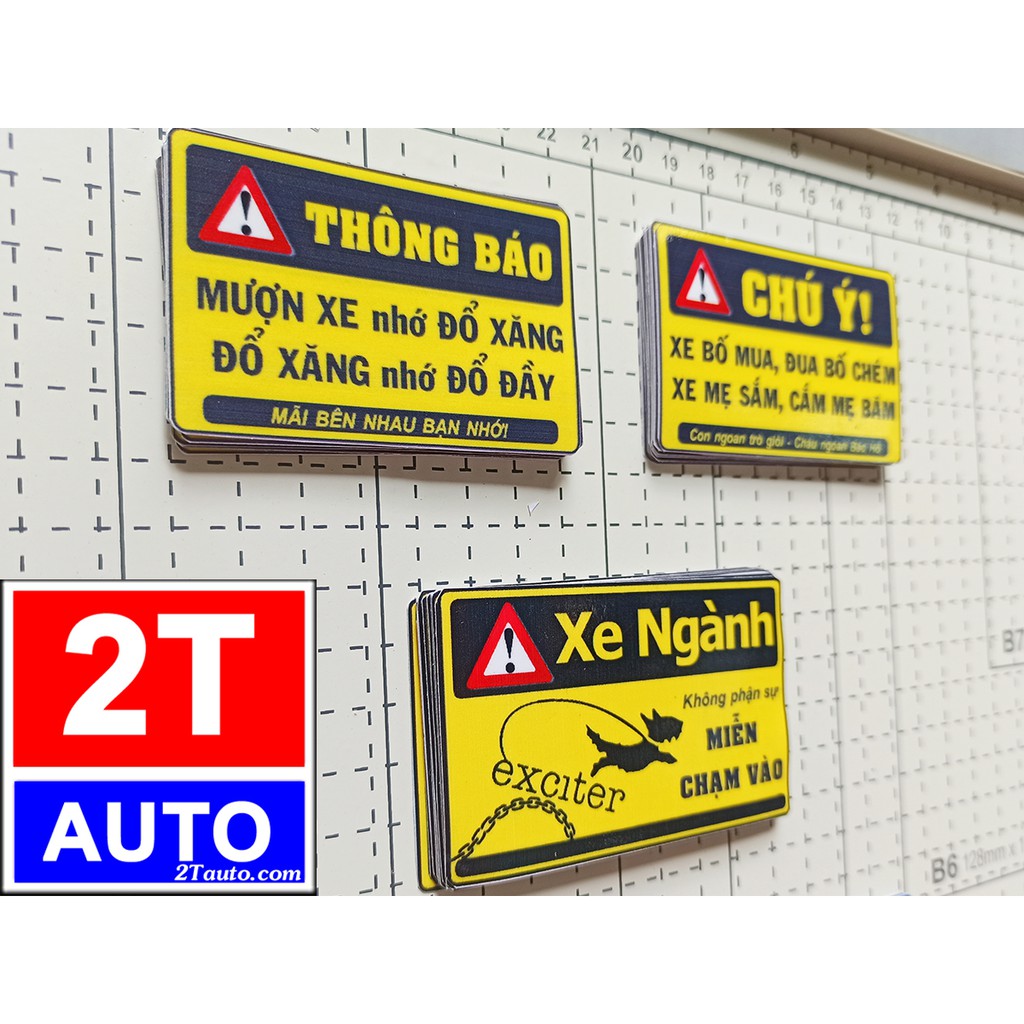 Bộ 3 Tem cảnh báo, logo cảnh báo dán xe máy ô tô, sticker ngộ nghĩnh cảnh báo chú ý mượn xe