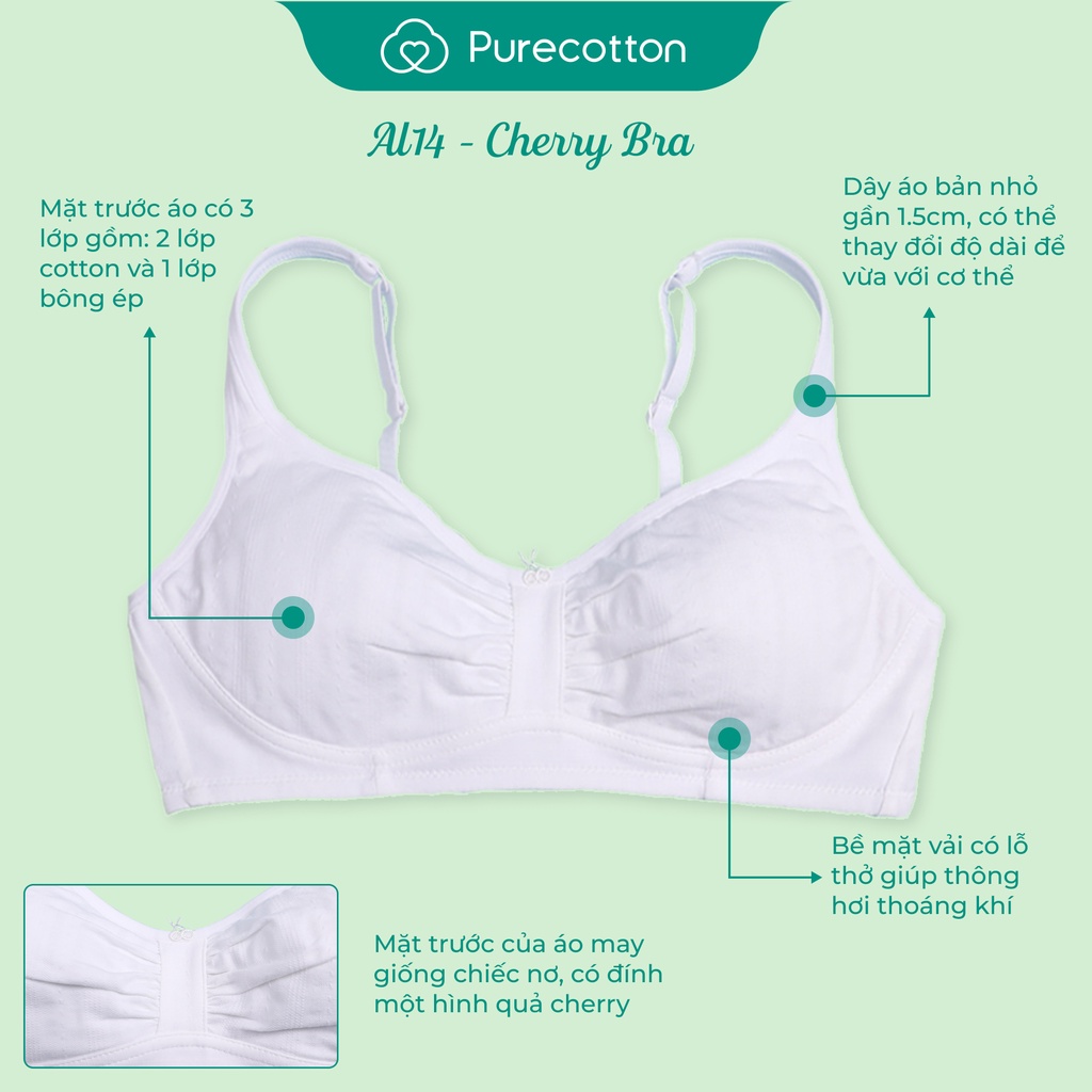 Áo lót học sinh Purecotton cho bé gái mới lớn chất liệu cotton cao cấp kiểu dáng chui đầu có đệm mỏng PC008 | BigBuy360 - bigbuy360.vn