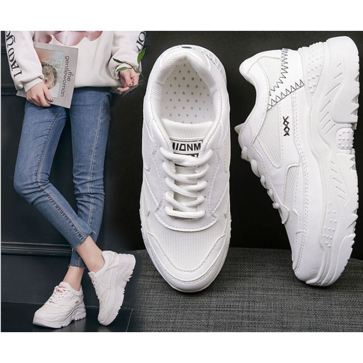 [FREE SHIP] Giày sneaker nữ độn đế đẹp viền khâu chữ, gót giả đèn