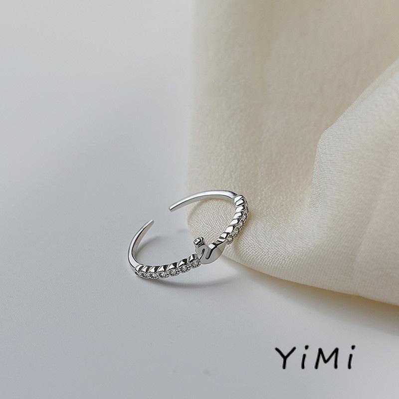 Nhẫn dạng mở phối mặt hình thiên nga nhỏ điều chỉnh được thời trang Hàn Quốc sang trọng