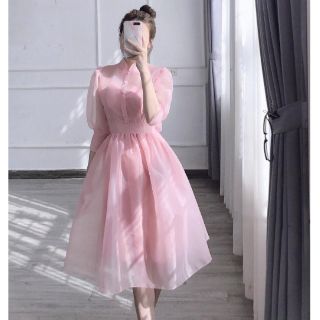Váy xòe tay phồng đính nơ _ hàng thiết kế