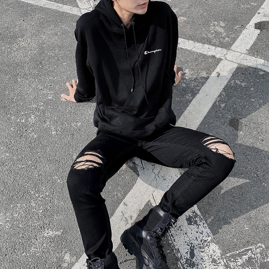 Quần Jeans Nam Đen Rách Gối kiểu Form Dáng Skinny Đứng Dáng Ôm Chân Đẹp, Co giãn Tốt