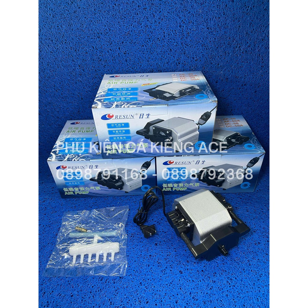 Máy Sủi Oxy 6 Vòi Resun AP-30 16W , 8 Vòi Resun AP-50 25W siêu êm, 12 Vòi AP-80B 40W , đảo KALDNET , bọc sắt