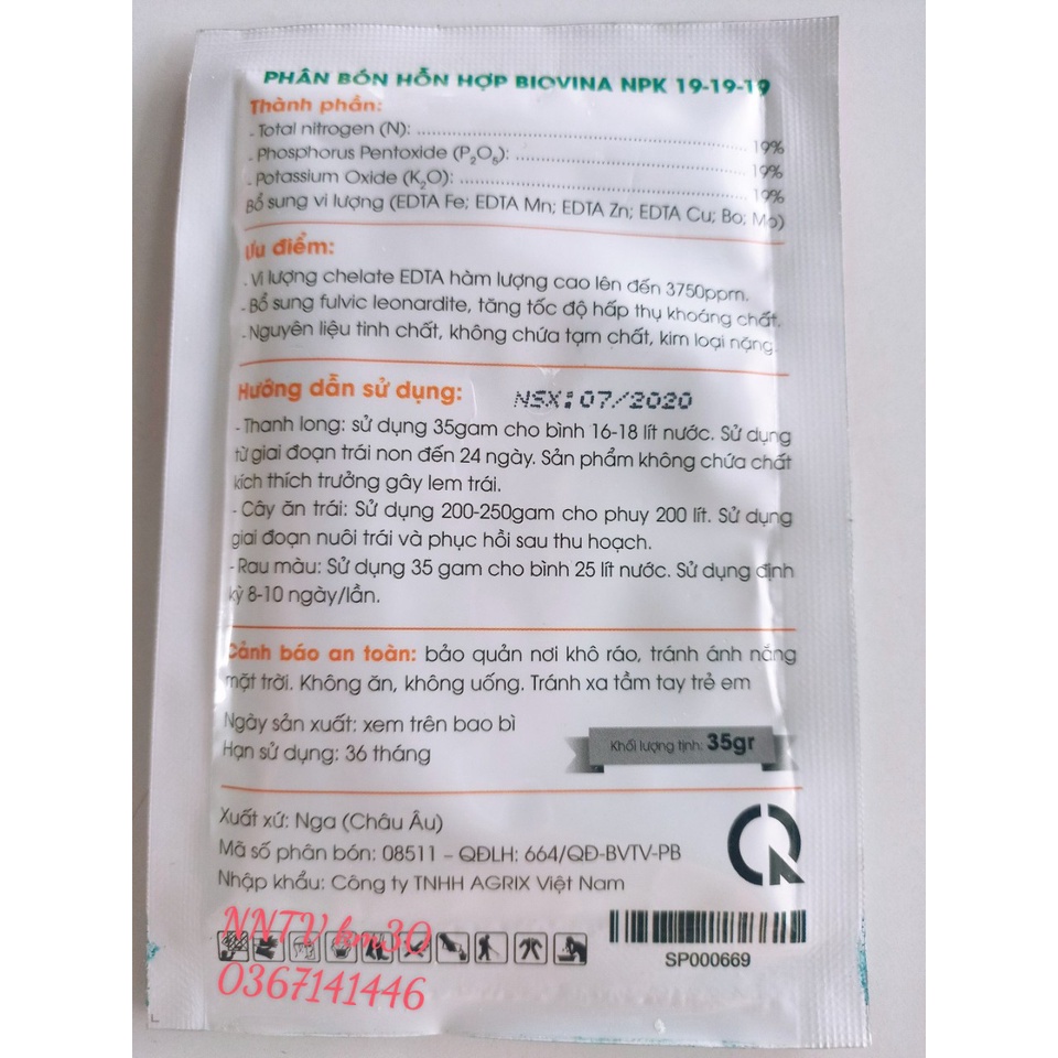 Phân bón NPK cao cấp Cyto Green B19