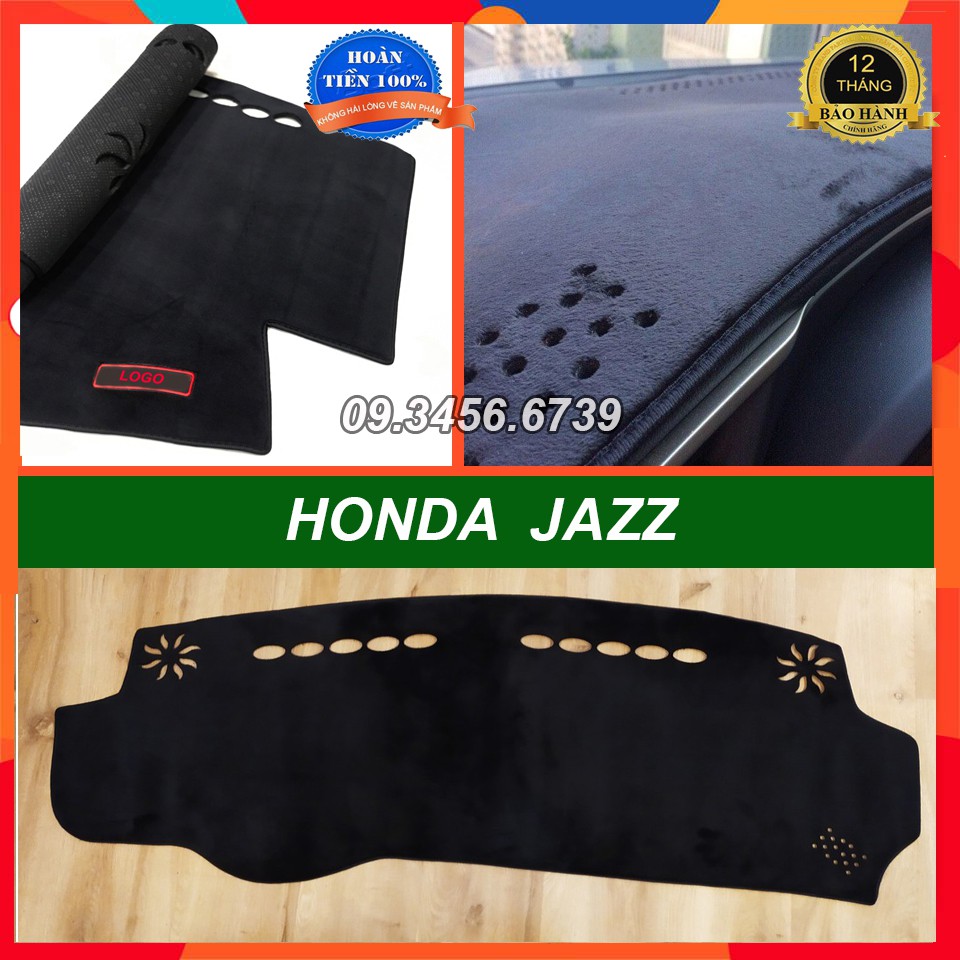 Thảm taplo nhung lông cừu xe Honda Jazz 2018 2019 2020 2021 2022 màu đen cao cấp đế có chống trượt