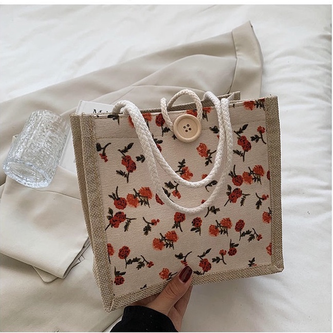 Túi Xách Cói Hoa Nhí Cỡ Nhỏ Có Quai Xách Tiện Lợi