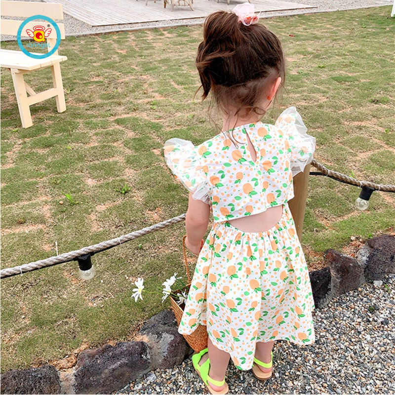 Đầm công chúa IQ Angel không tay hở lưng họa tiết hoa phong cách hàn quốc cho bé gái